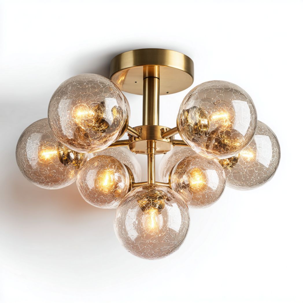 Plafonnier métal 9 globes verre