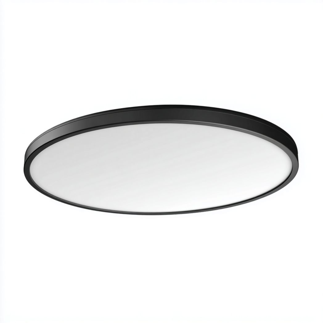 Plafonnier rond extra-plat avec cadre noir et panneau blanc