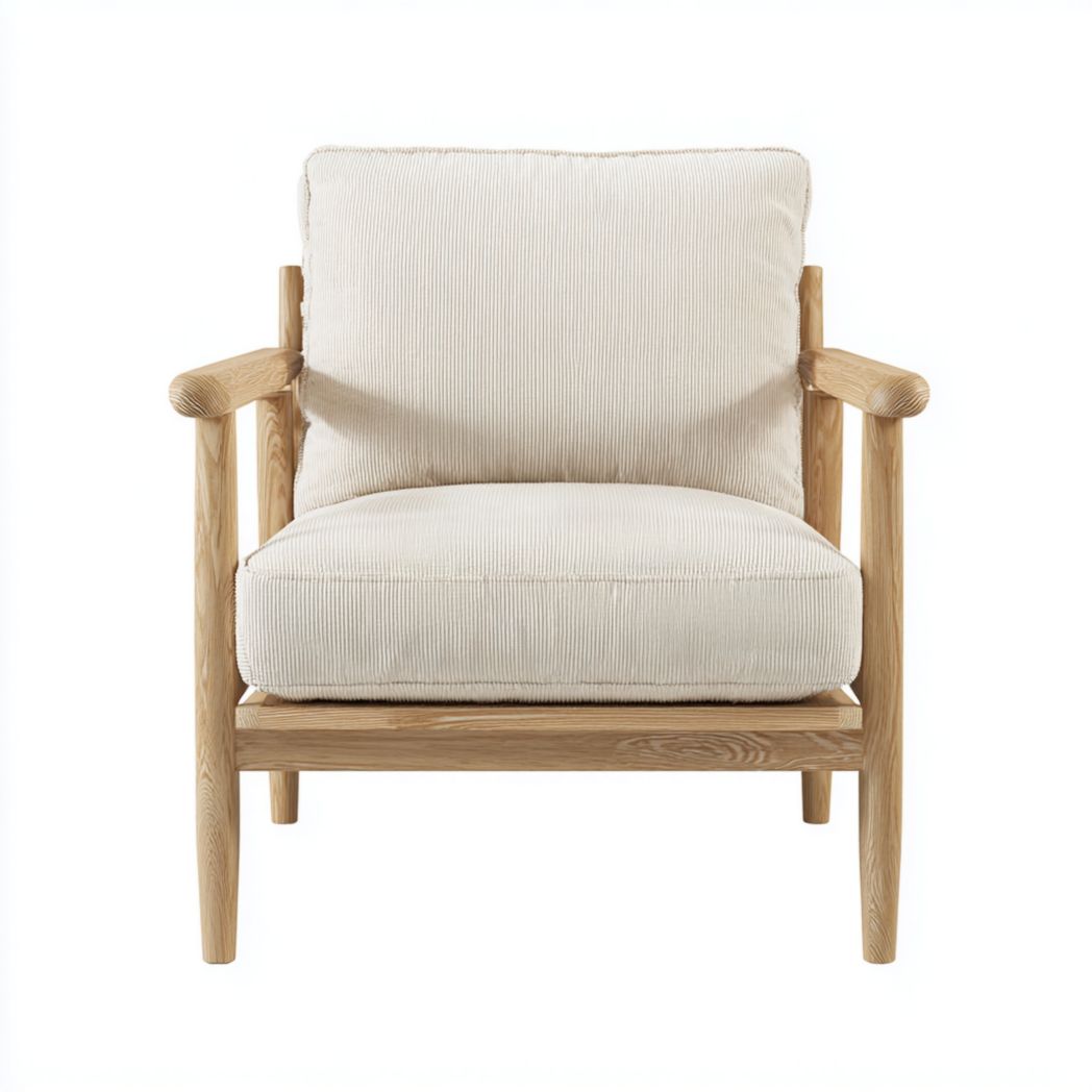 Fauteuil en velours côtelé beige avec assise rembourrée