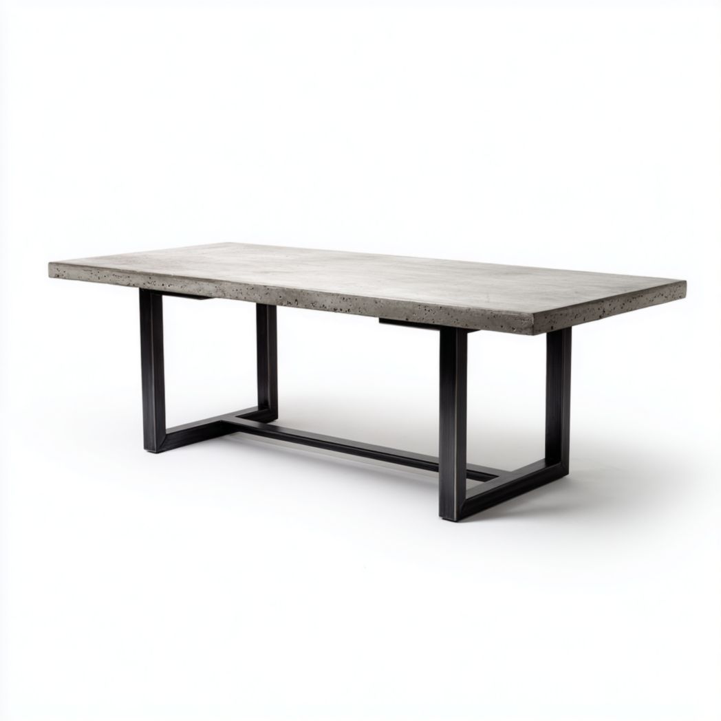Table de jardin rectangulaire plateau en béton gris et structure en métal noir