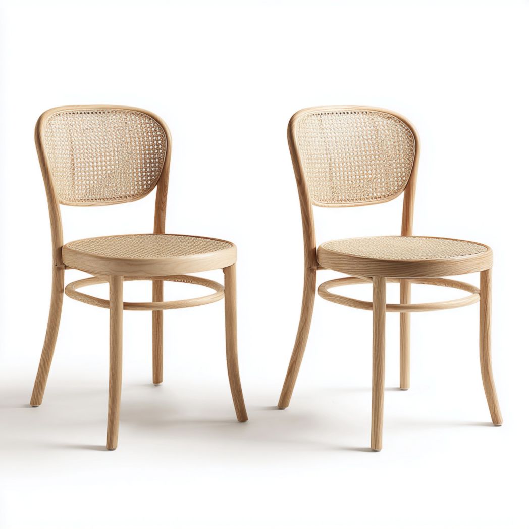 Lot de 2 chaises en bois avec assise et dossier en rotin