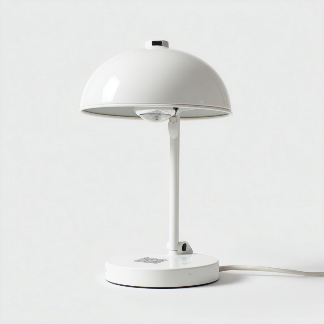 Lampe de table en métal blanc à abat-jour hémisphérique