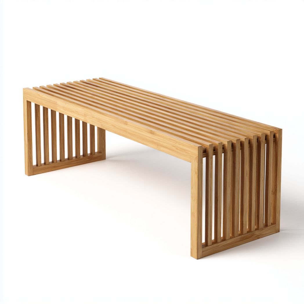 Banc rectangulaire sans dossier en bois massif à lattes ajourées