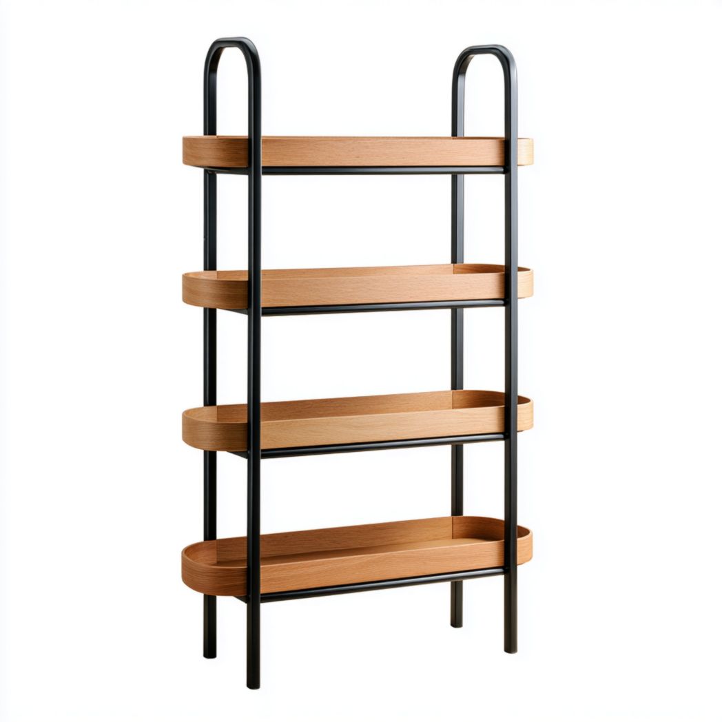 Étagère quatre niveaux bois chêne et cadre métal noir