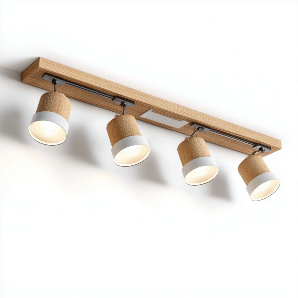 Spot mural en bois à 4 têtes avec pièces métalliques