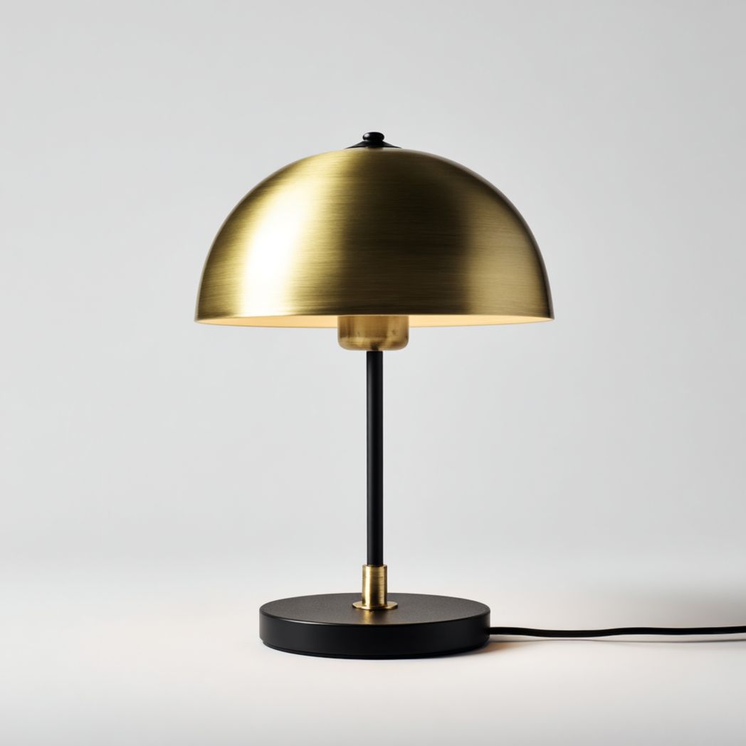 Lampe de table avec abat-jour hémisphérique doré et base noire