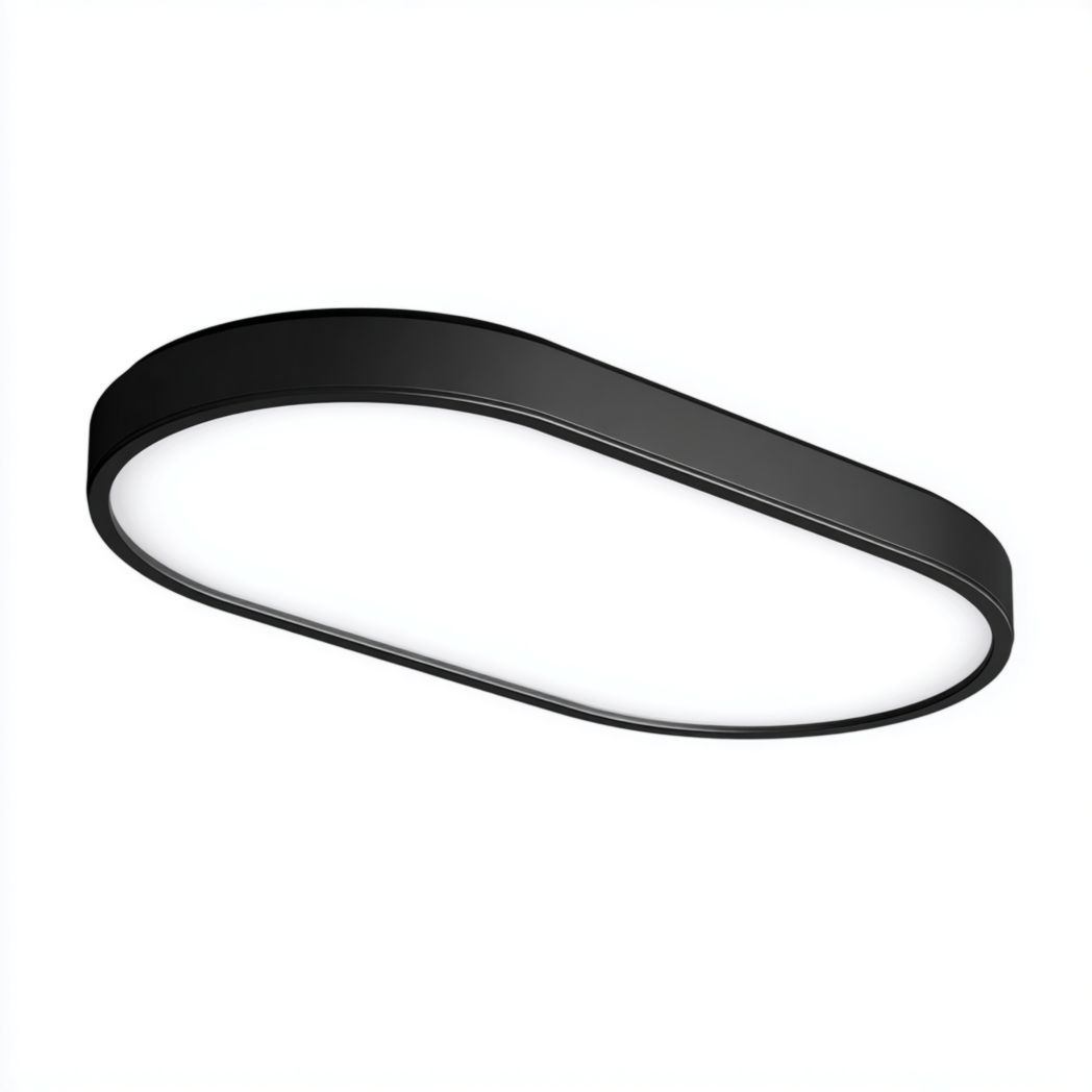 Plafonnier ovale extra-plat avec cadre noir et panneau blanc