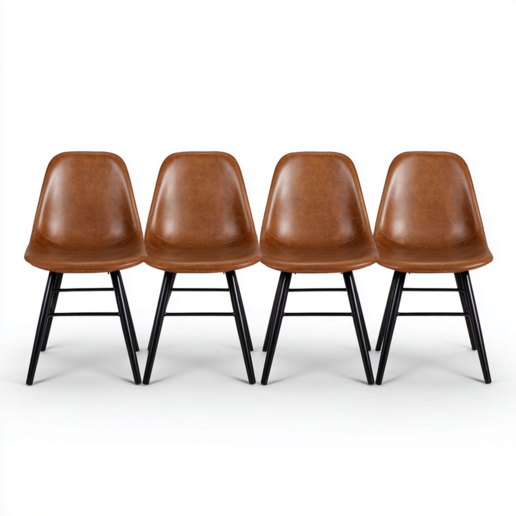Lot de 4 chaises en similicuir brun avec pieds en métal noir