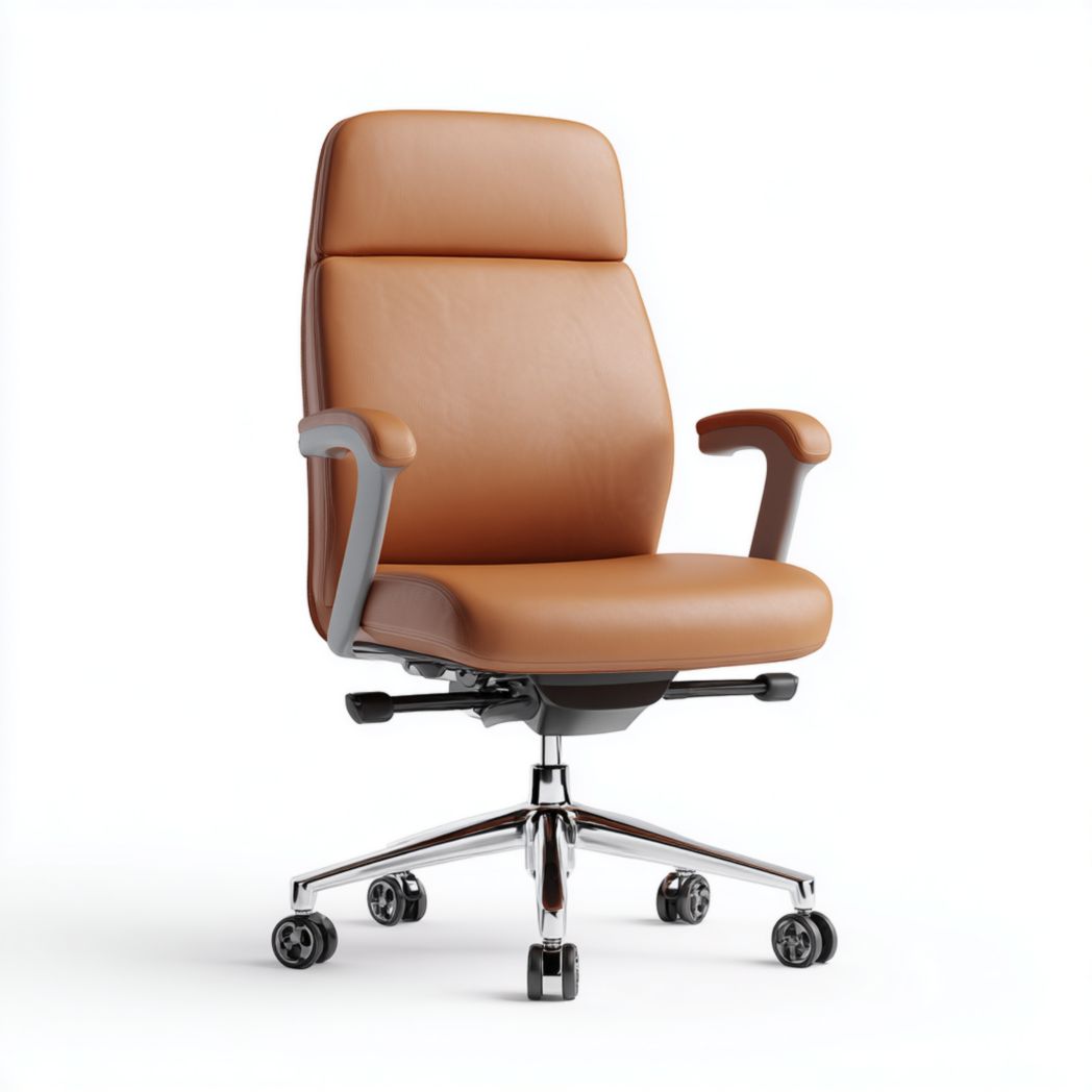 Chaise de bureau haute en similicuir brun