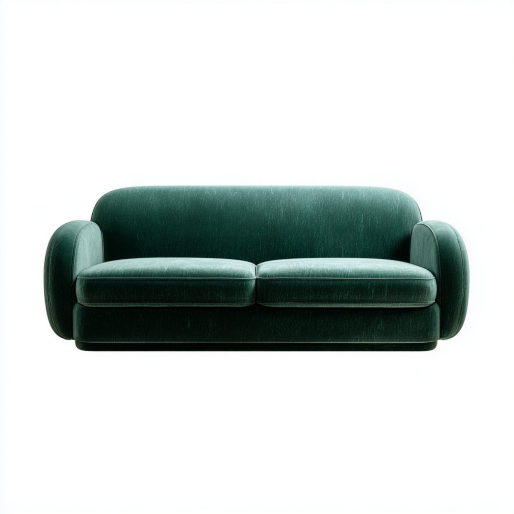 Canapé droit 2 places en tissu vert foncé avec accoudoirs arrondis