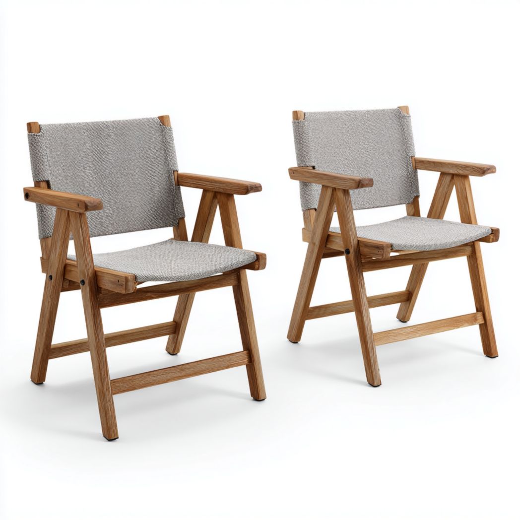 Lot de 2 chaises de jardin pliantes en bois avec assise et dossier en tissu gris