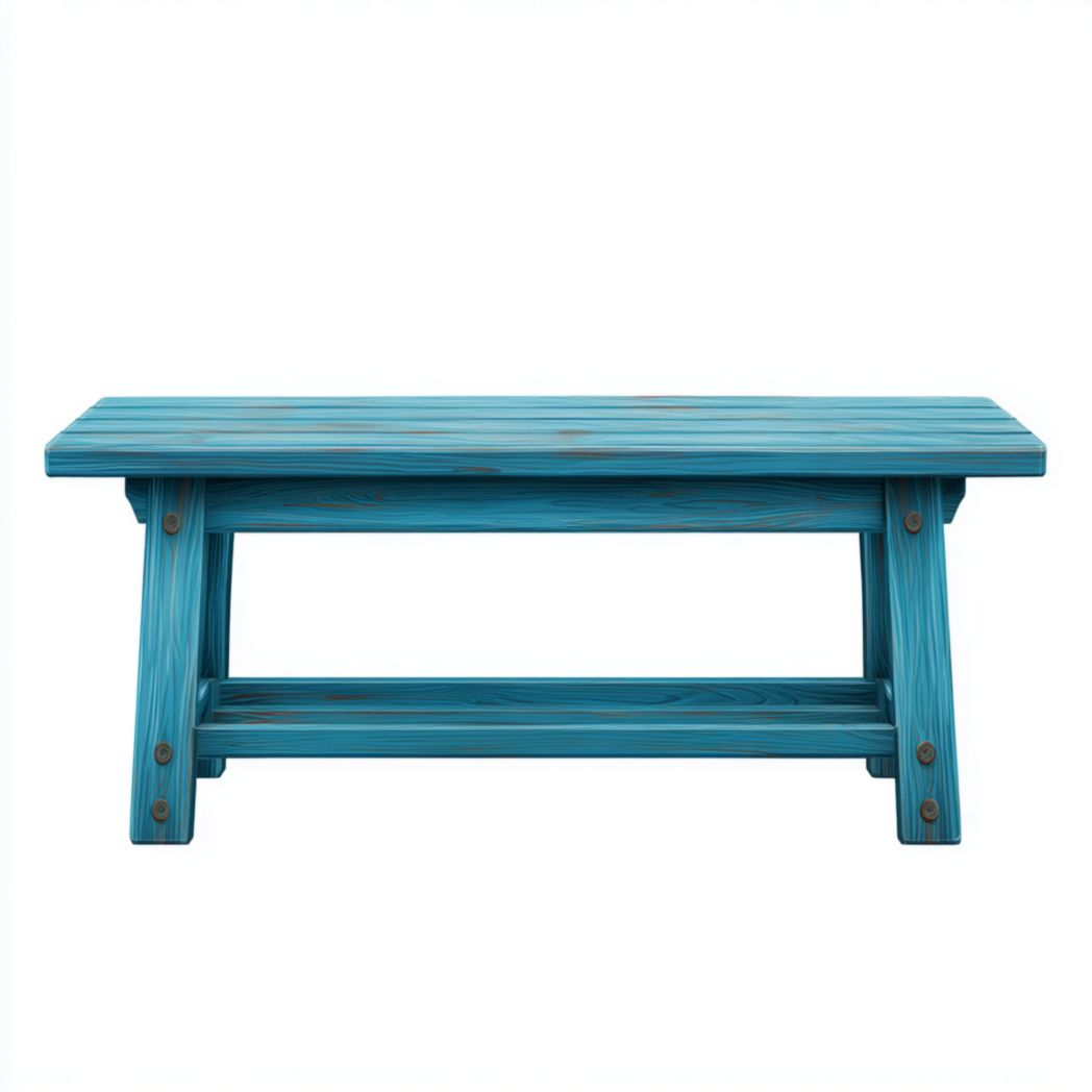 Banc rectangulaire sans dossier en bois massif finition bleue