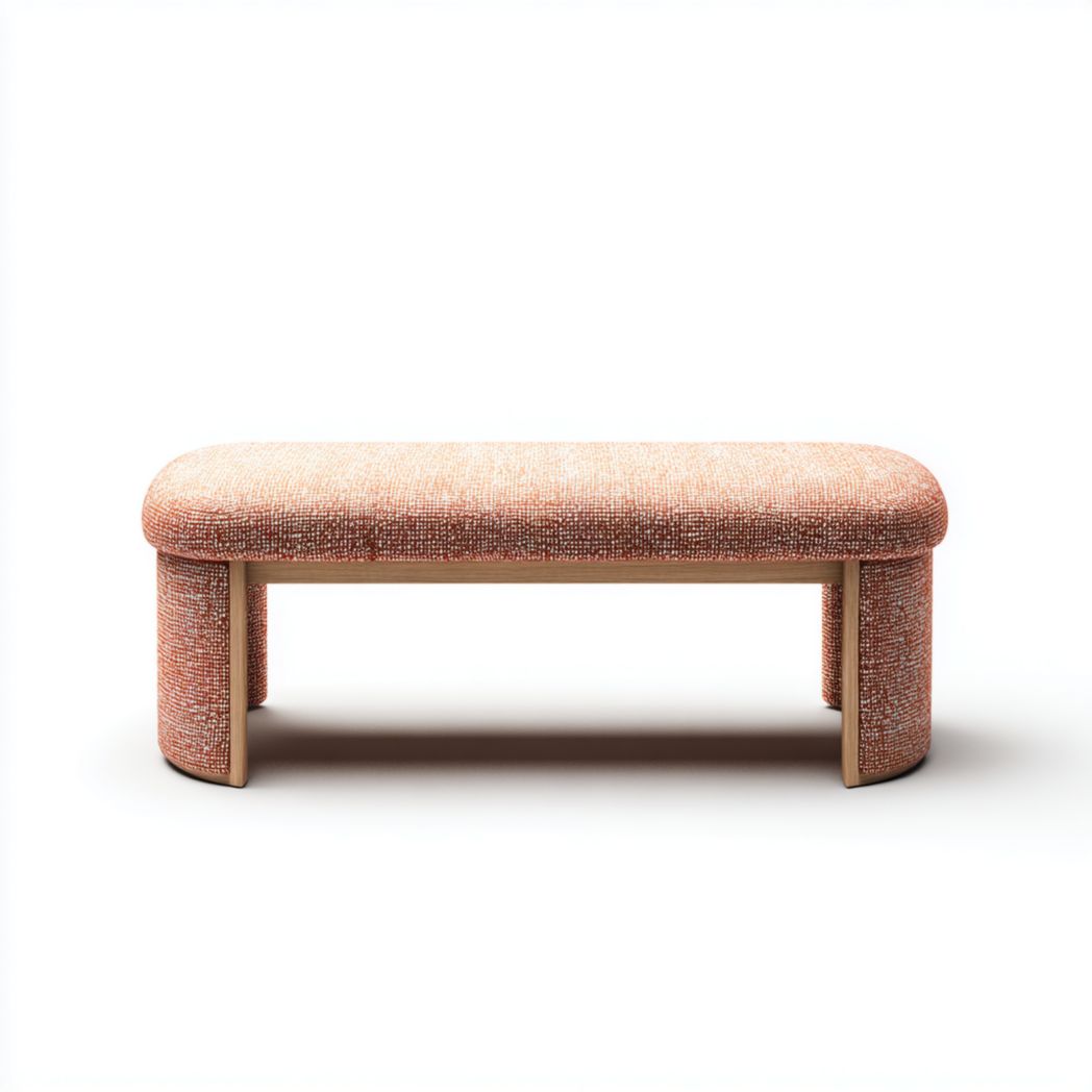 Banc rectangulaire sans dossier revêtement tissu orange chiné