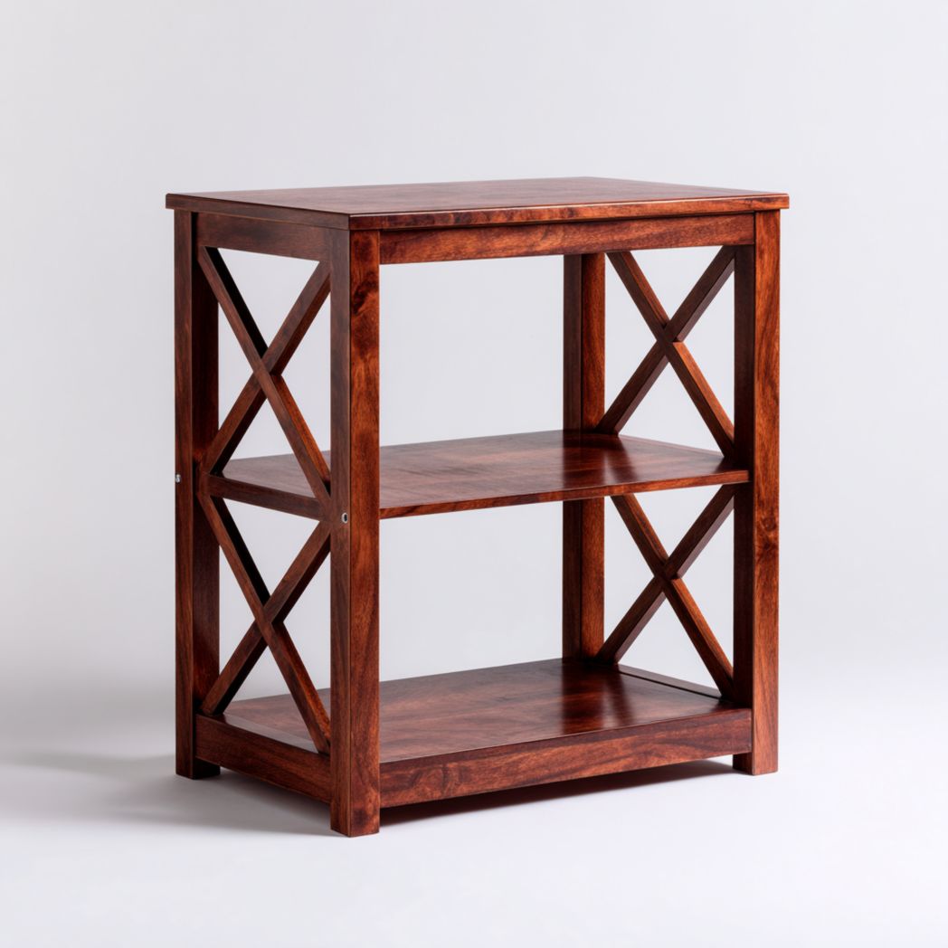 Étagère ouverte deux niveaux en bois massif brun foncé