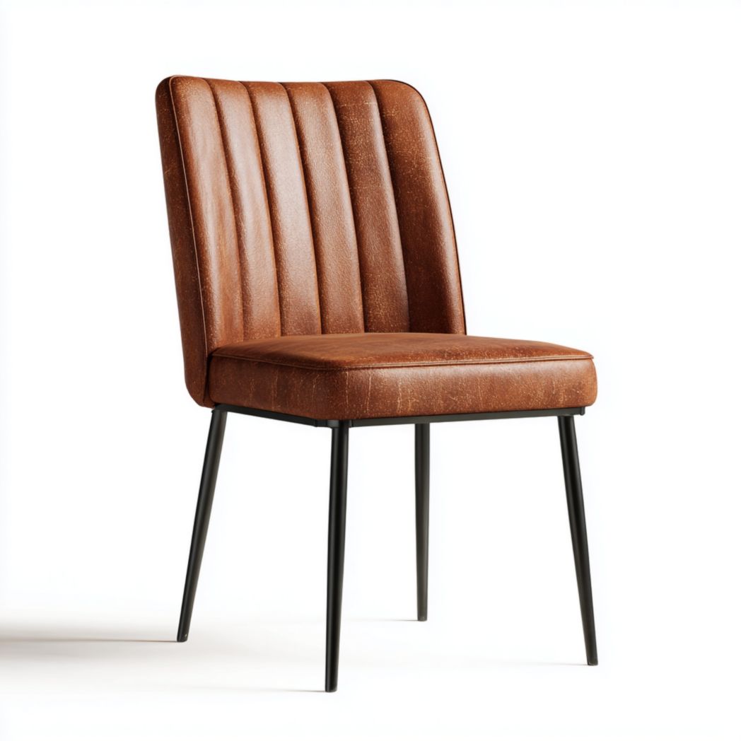 Chaise de salle à manger en similicuir brun avec piètement métal