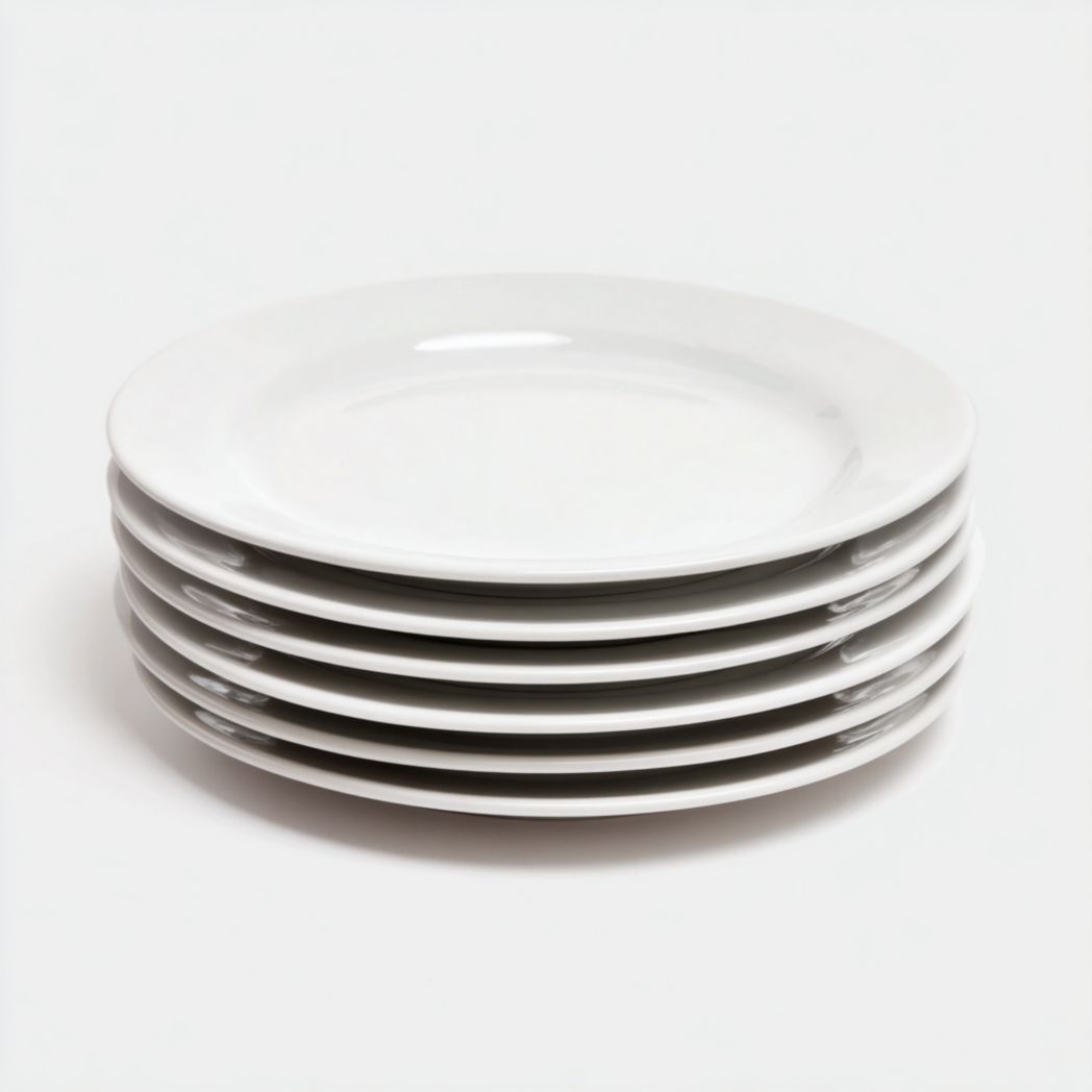 Lot de 6 assiettes en céramique blanches (rondes à bord droit finition lisse)