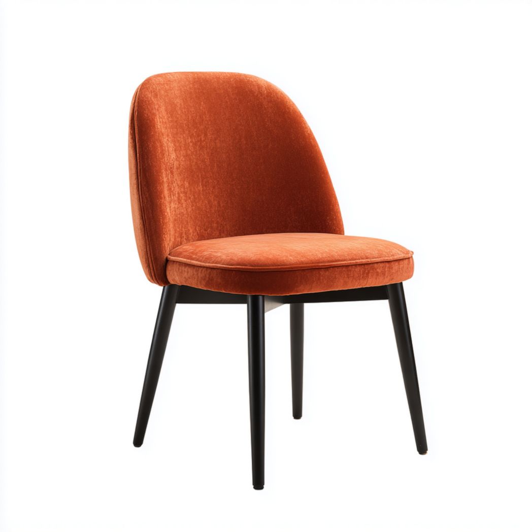 Chaise de salle à manger en velours orange｜Dossier arrondi, assise rembourrée, 4 pieds métalliques noirs
