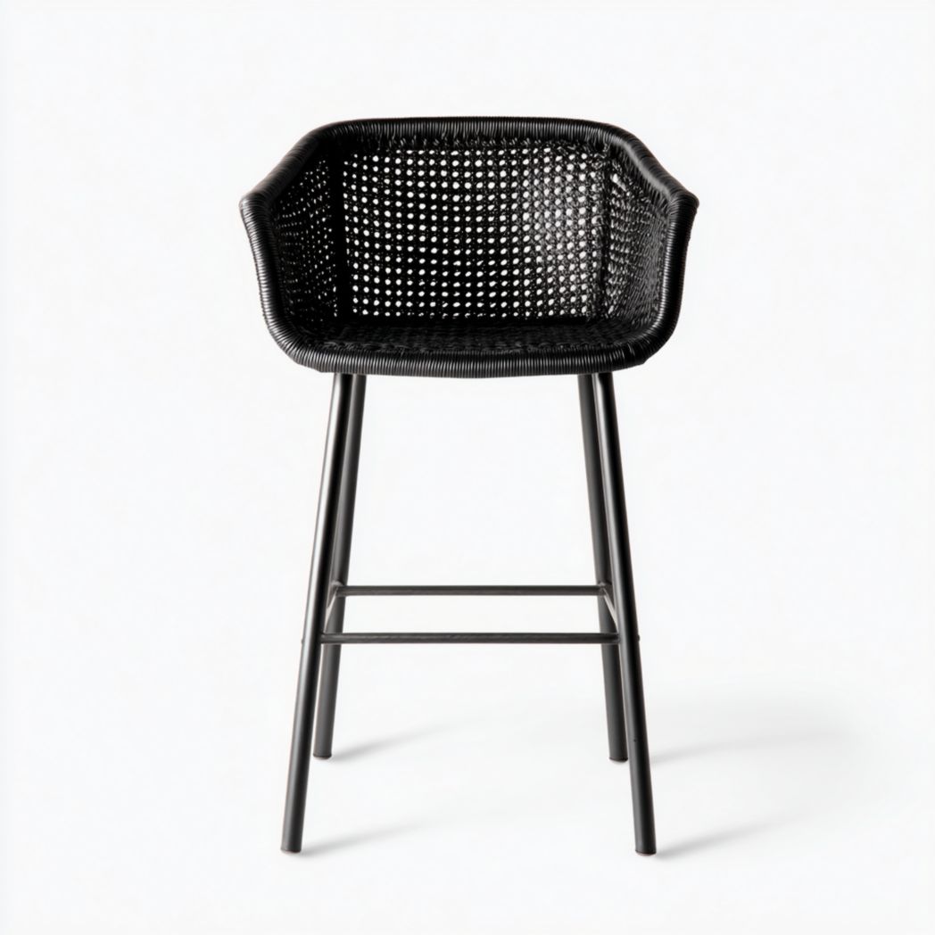 Chaise de jardin haute en rotin noir avec structure métallique – 1 pièce