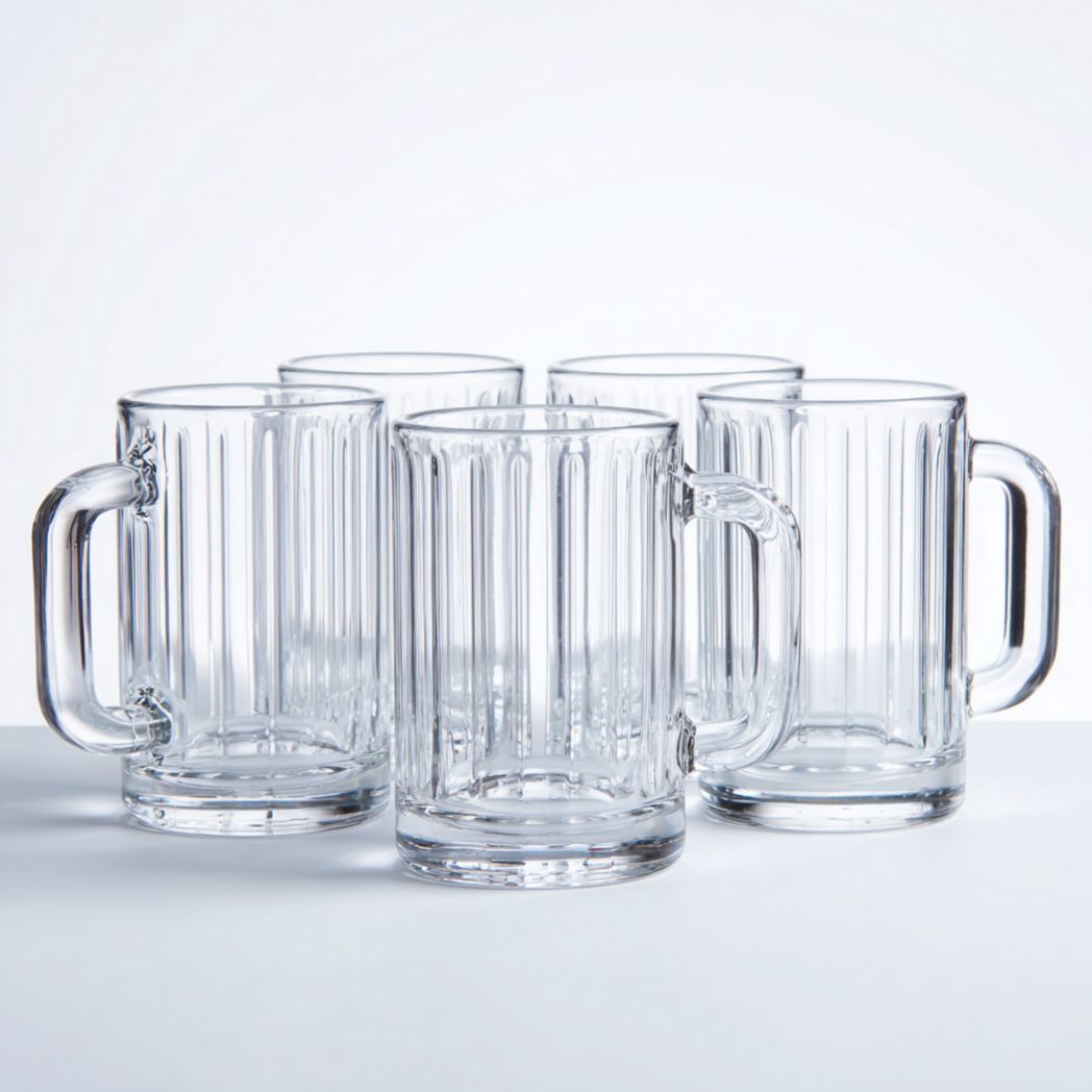 Lot de 5 mugs en verre transparent à motif vertical avec poignée