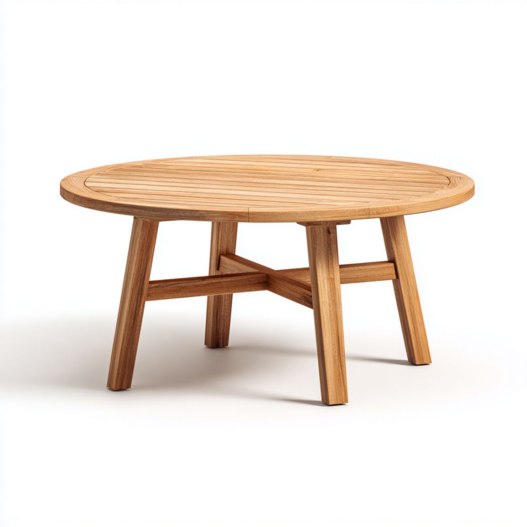 Table basse de jardin ronde en bois avec pieds croisés