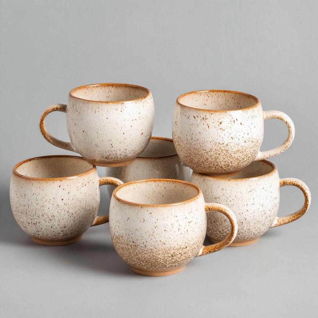 Lot de 6 mugs ronds en céramique émaillée effet dégradé blanc cassé et brun
