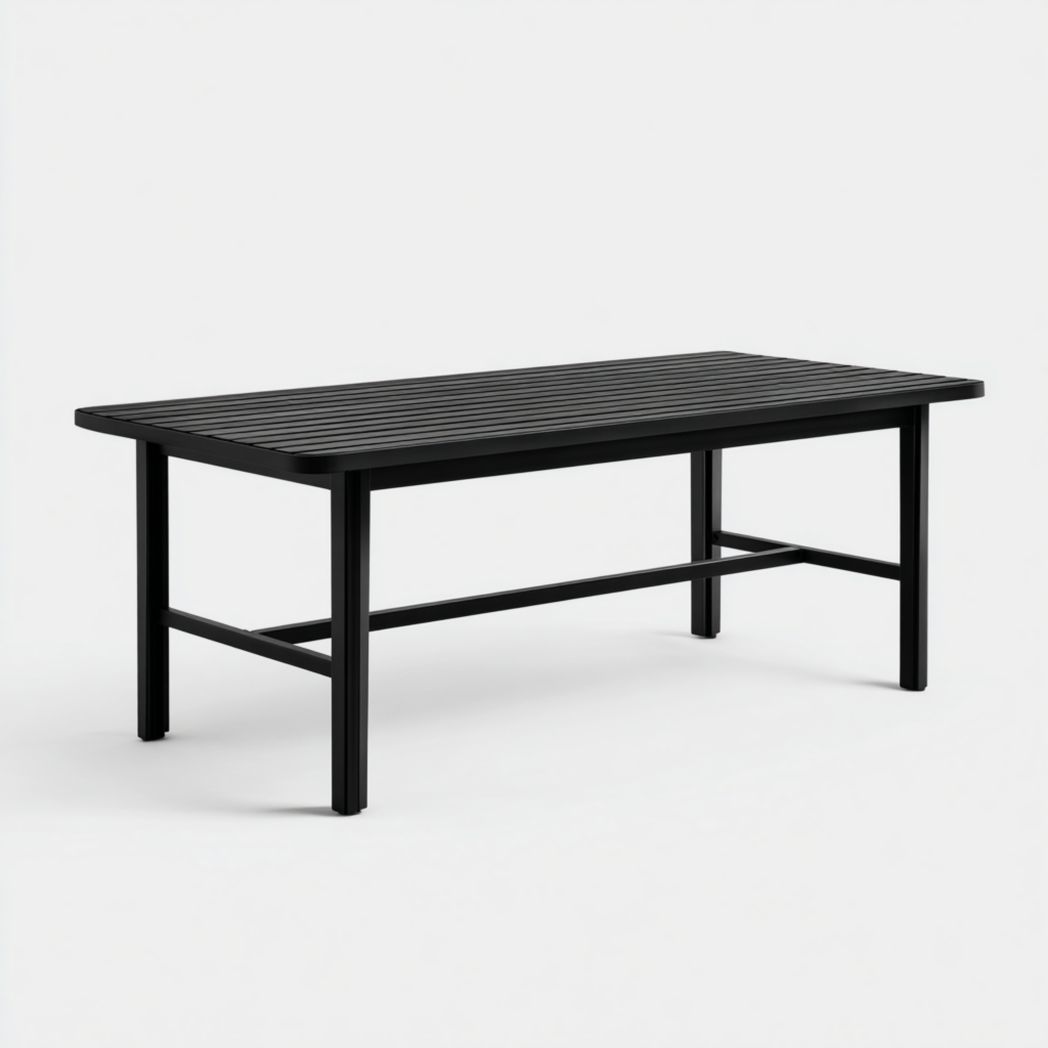 Table de jardin rectangulaire en aluminium noir｜Plateau à lattes