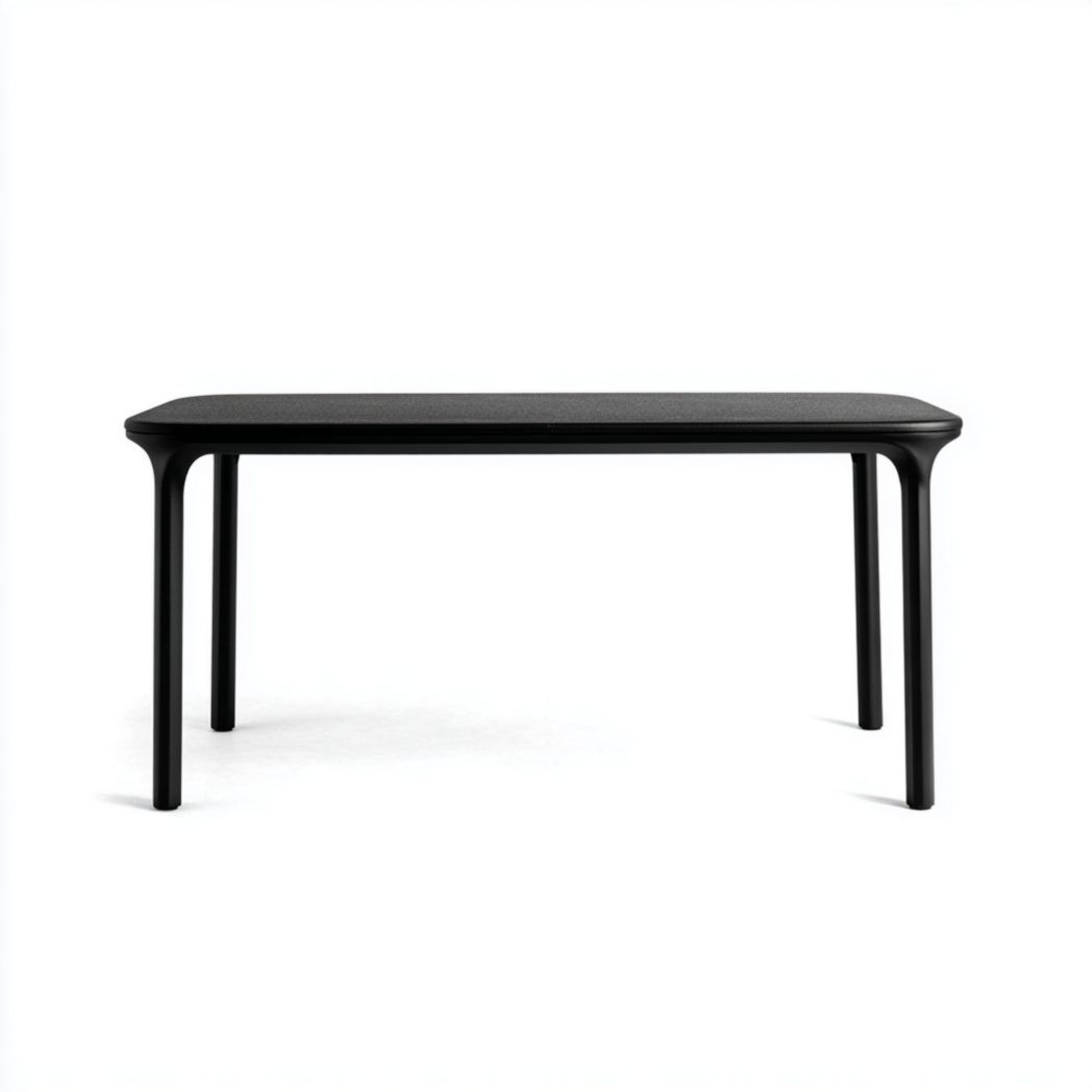 Table de jardin rectangulaire en métal noir｜Plateau à coins arrondis et quatre pieds