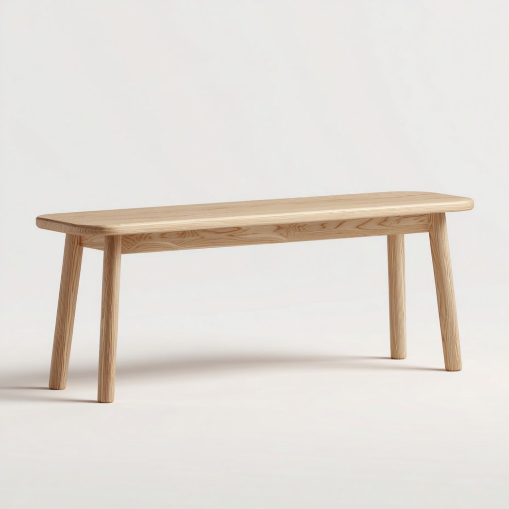 Banc en bois massif marron clair | Assise rectangulaire et pieds cylindriques inclinés