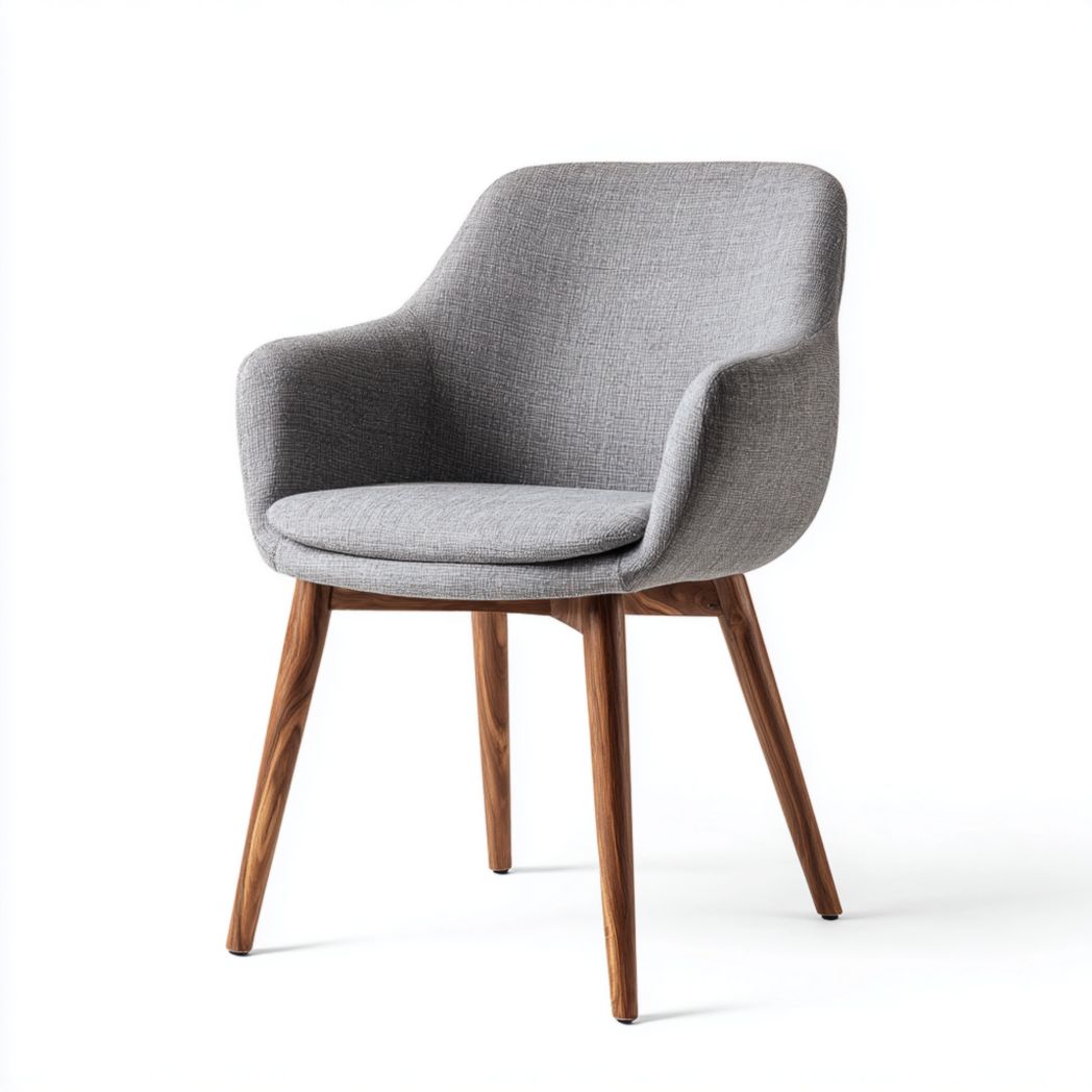 Chaise de salle à manger en tissu gris foncé｜Dossier avec accoudoirs intégrés, assise rembourrée, 4 pieds en bois