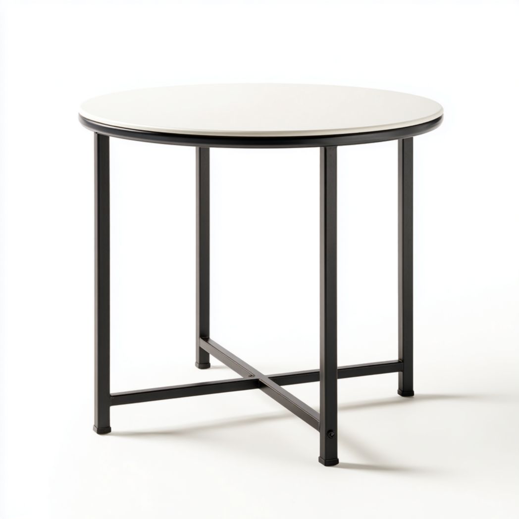 Table de jardin ronde plateau blanc｜Structure métallique noire croisée