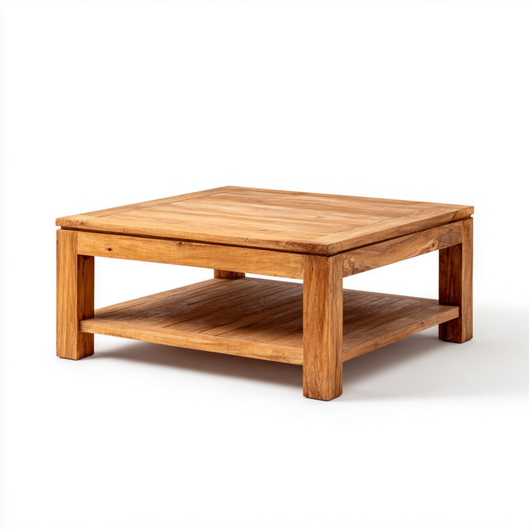 Table basse de jardin carrée en bois brun à deux niveaux