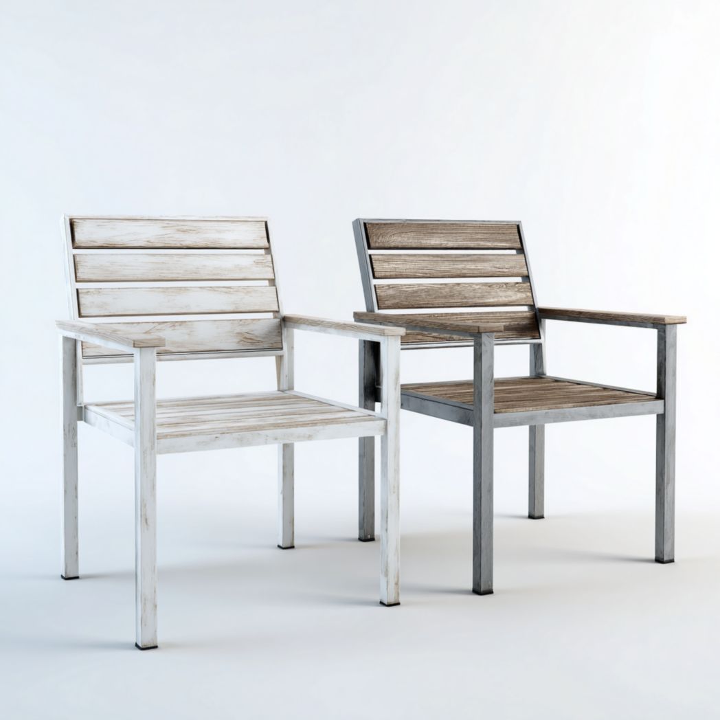 Lot de 2 chaises de jardin en métal avec finition bois blanc et brun