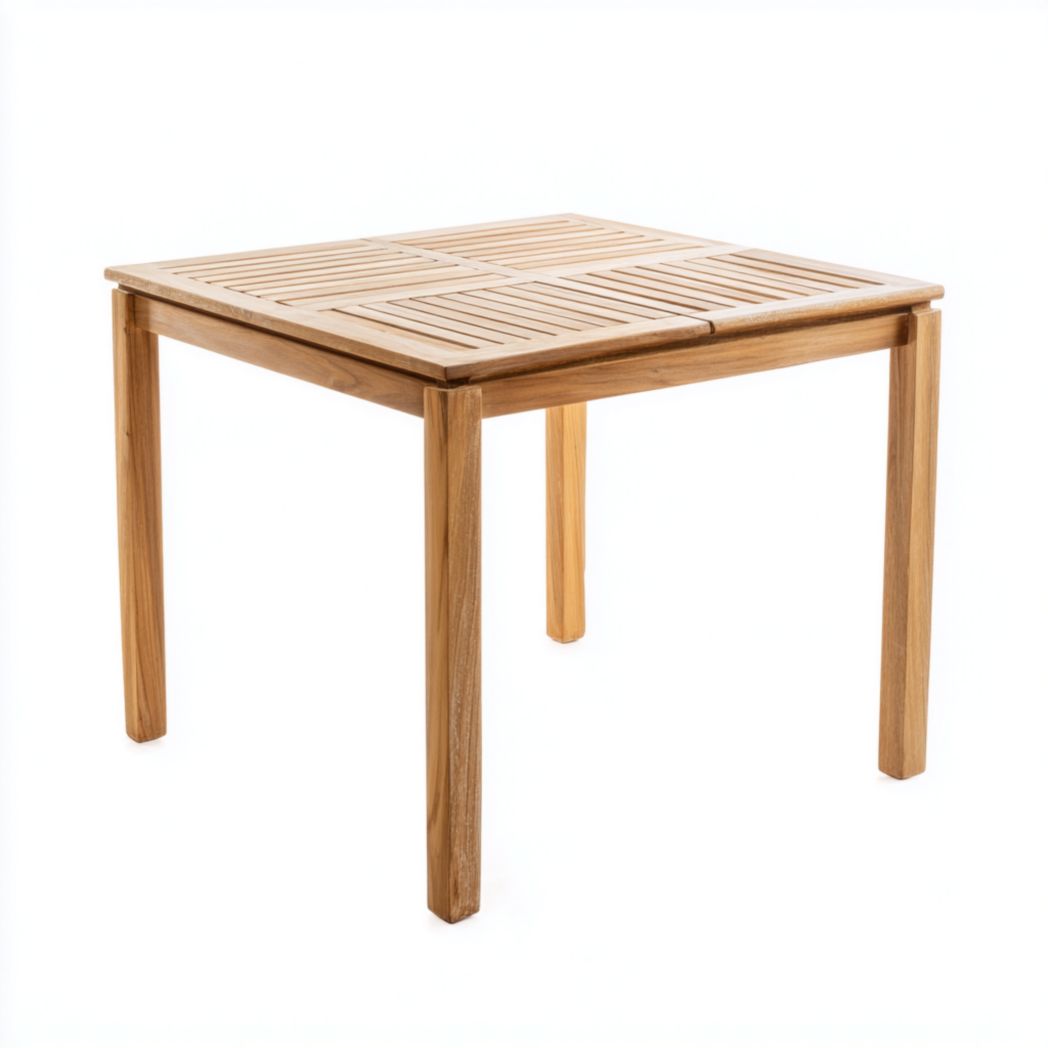 Table de jardin carrée en bois | Plateau marron clair à rainures creuses