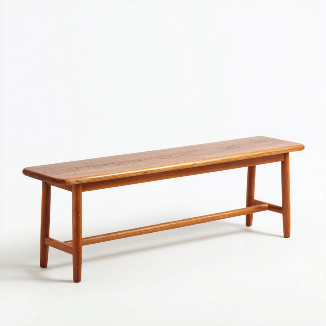 Banc rectangulaire en bois｜Assise longue, bords arrondis, pieds avec traverses