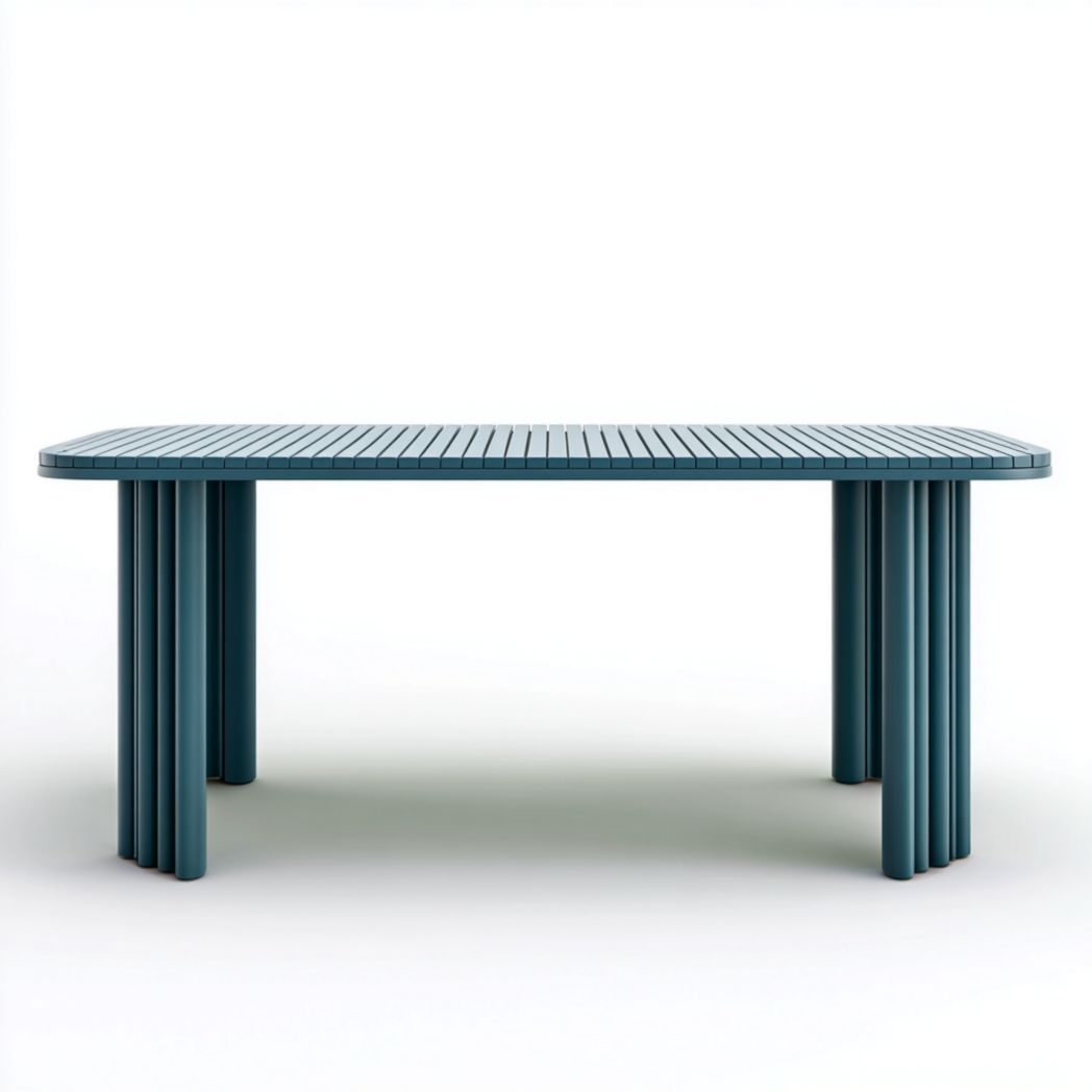 Table de jardin rectangulaire en aluminium bleu｜Plateau à lattes