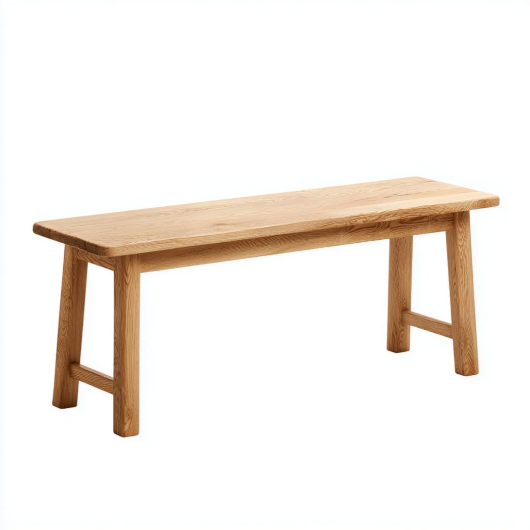 Banc en bois massif marron clair | Assise rectangulaire et pieds trapézoïdaux