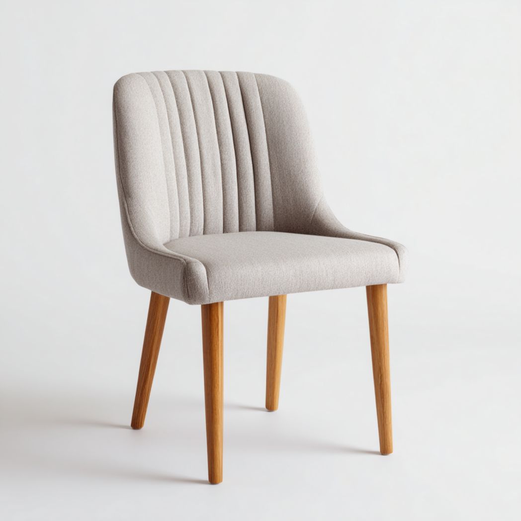Chaise de salle à manger en tissu gris clair｜Dossier à coutures verticales, assise rembourrée, 4 pieds en bois