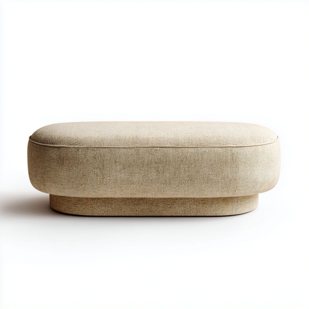 Banc en tissu beige｜Assise ovale, structure interne en bois