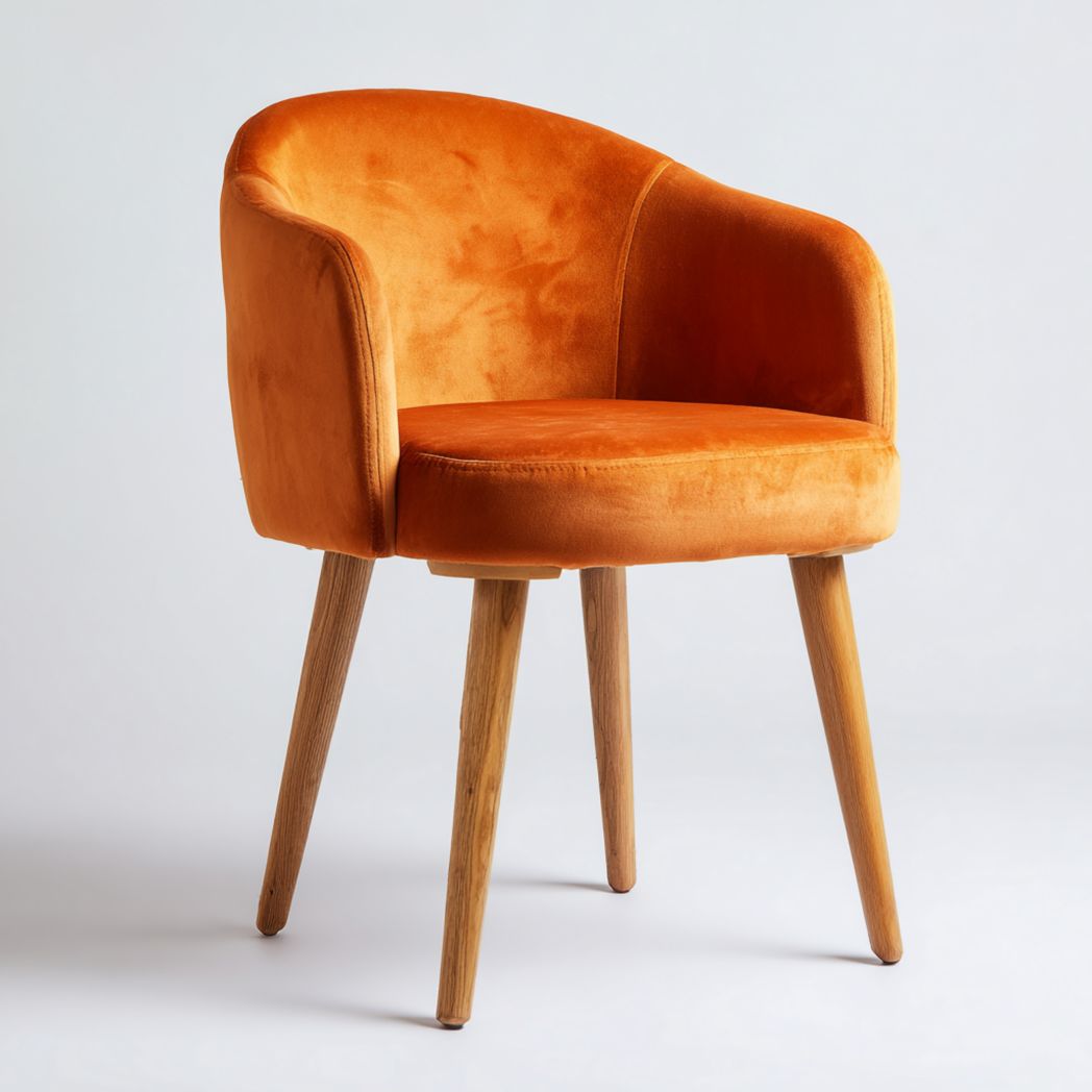 Fauteuil en velours orange arrondi assise intégrée