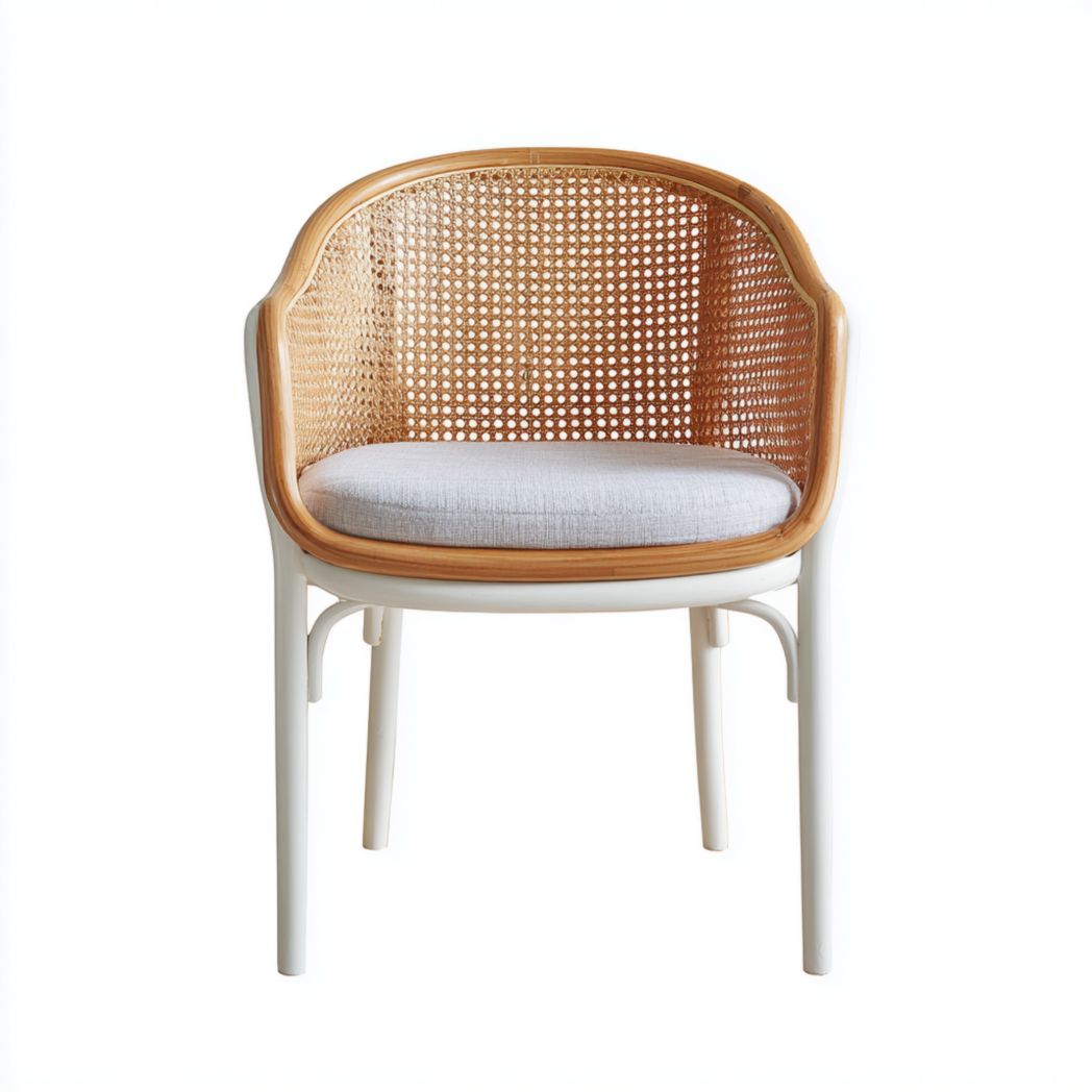 Chaise de jardin en rotin brunl avec structure blanche et coussin gris – 1 pièce