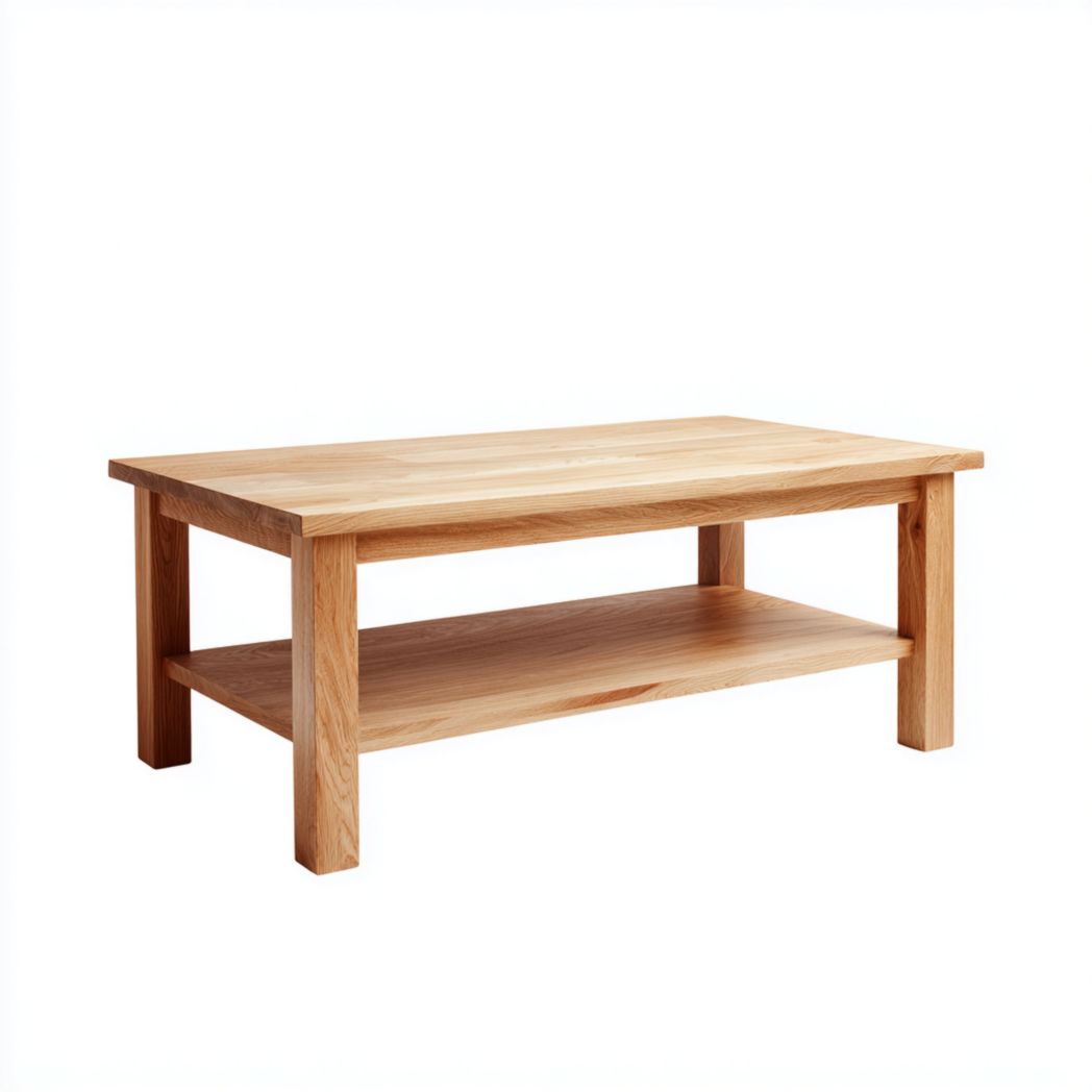 Table basse rectangulaire en bois brunl avec étagère inférieure
