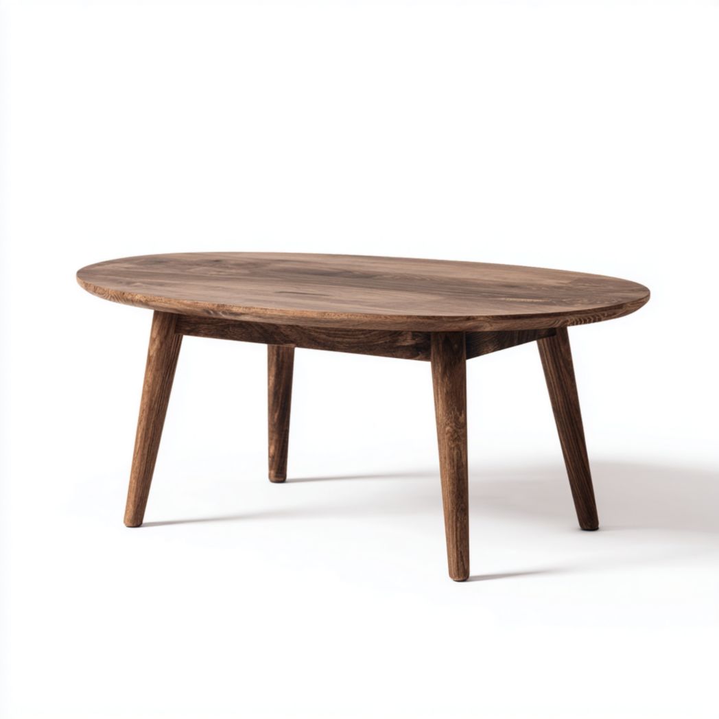 Table basse ovale en bois massif noyer foncé