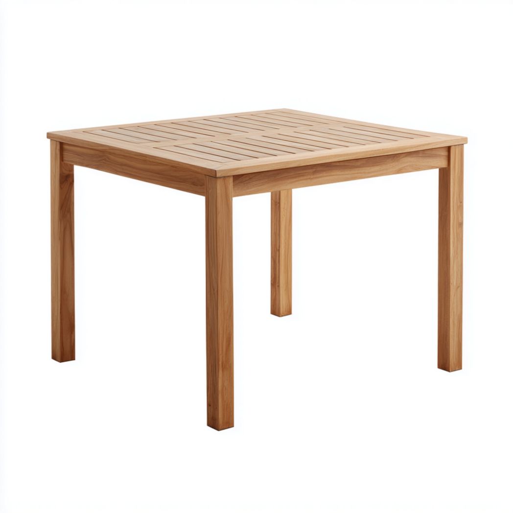 Table de jardin carrée en bois marron clair | Plateau rainuré