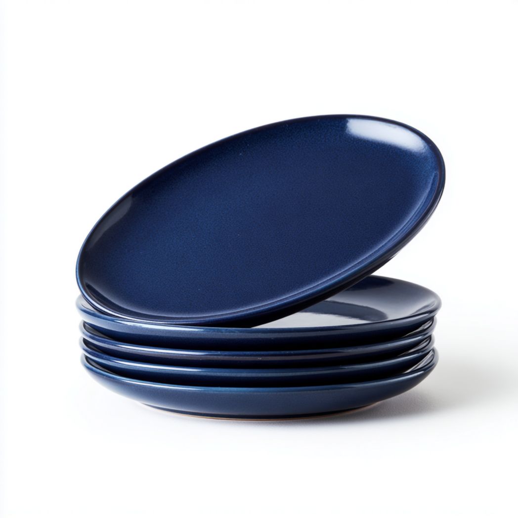 Lot de 5 assiettes en céramique bleu foncé (rondes à finition lisse)