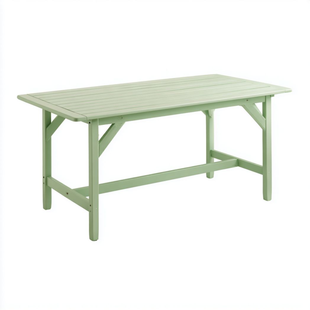 Table de jardin rectangulaire vert clair｜Plateau à lattes en bois avec traverses de soutien