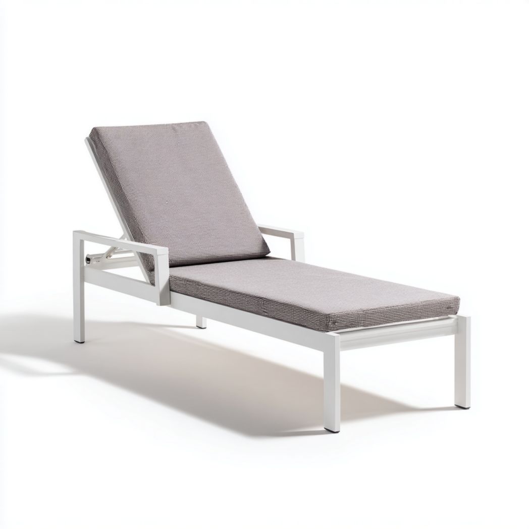 Chaise longue réglable aluminium blanc coussin gris