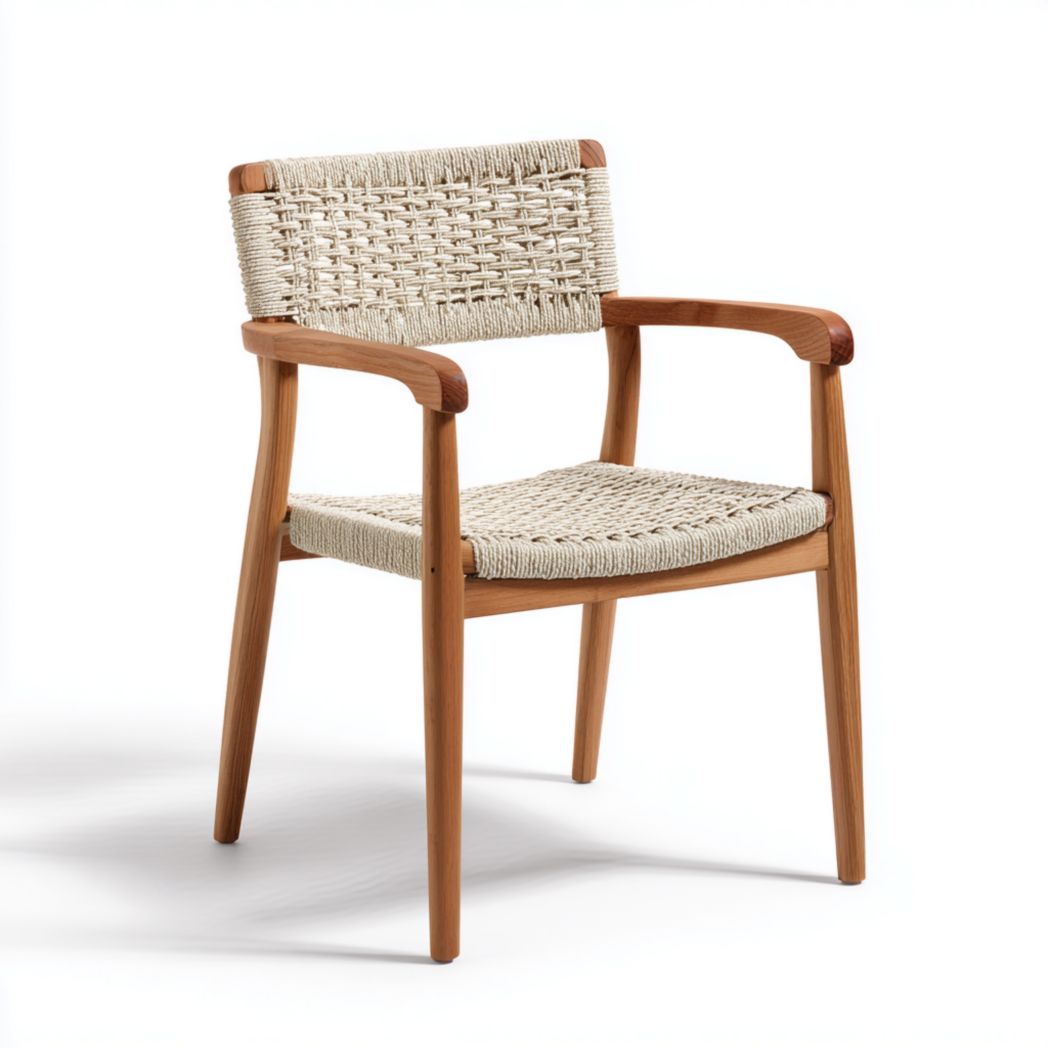 Chaise de jardin en bois avec assise et dossier tressés beige – 1 pièce