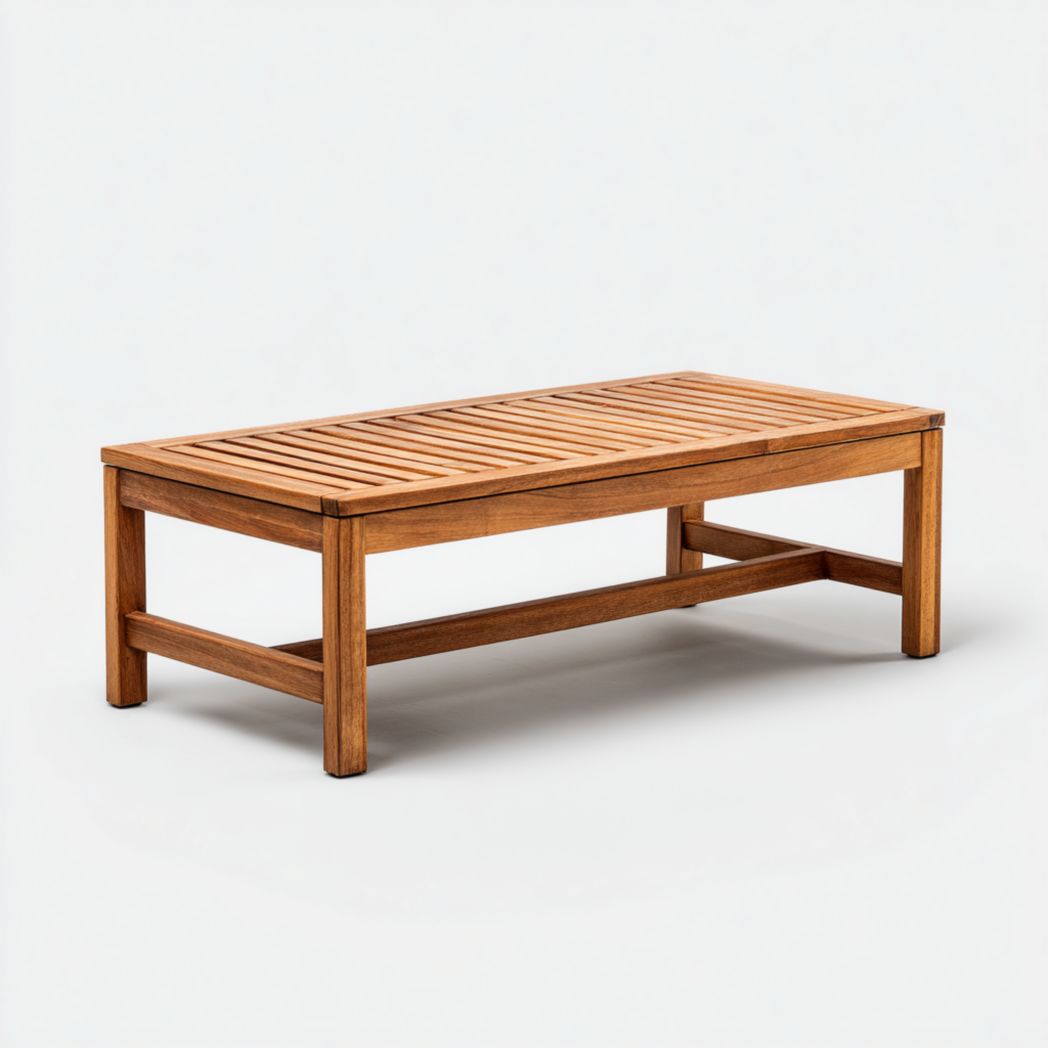 Table basse de jardin rectangulaire en bois brun à lattes