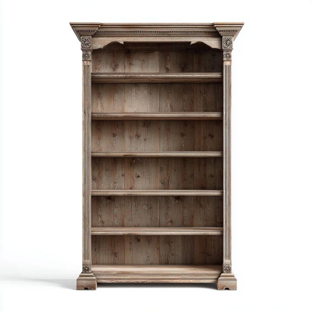 Bibliothèque en bois massif sculpté avec six étagères ouvertes