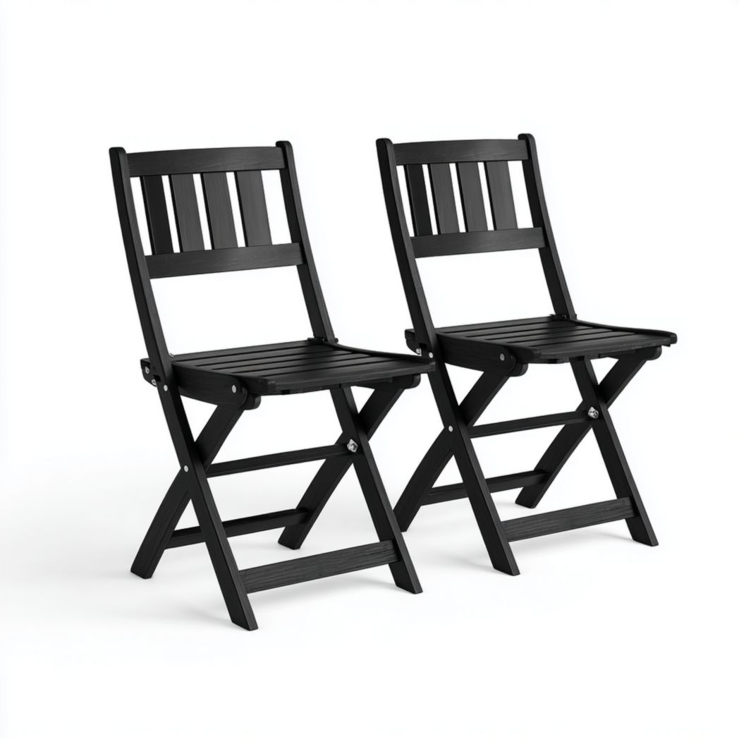 Lot de deux chaises de jardin pliantes en bois noir avec dossier et assise à lattes
